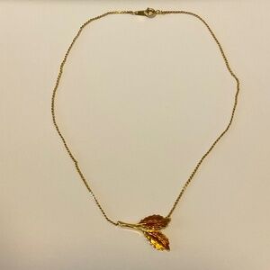 Vintage Gold Tone Leaves Necklace signed ART